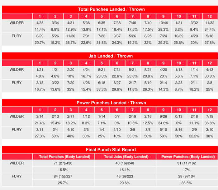 Fury vs Wilder Punches Landed